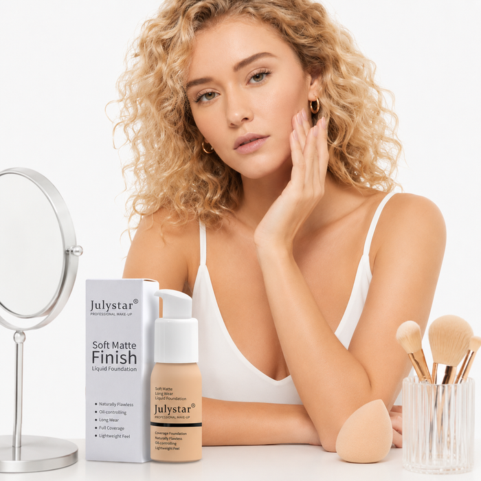 Soft matte foundation packaging with pump dispenser for daily face makeup and oil control