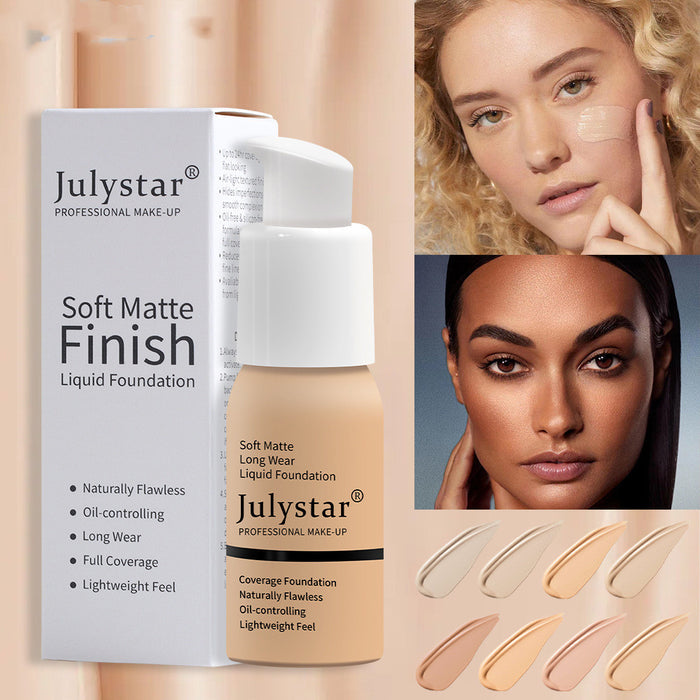 Waterproof matte foundation with concealer effect for smooth skin tone and shine control