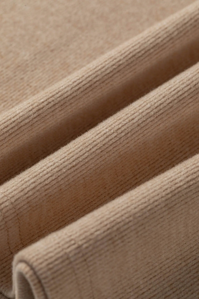 Solid Color Short Sleeve Ribbed Top Casual Pants 2pcs Set – Light French Beige