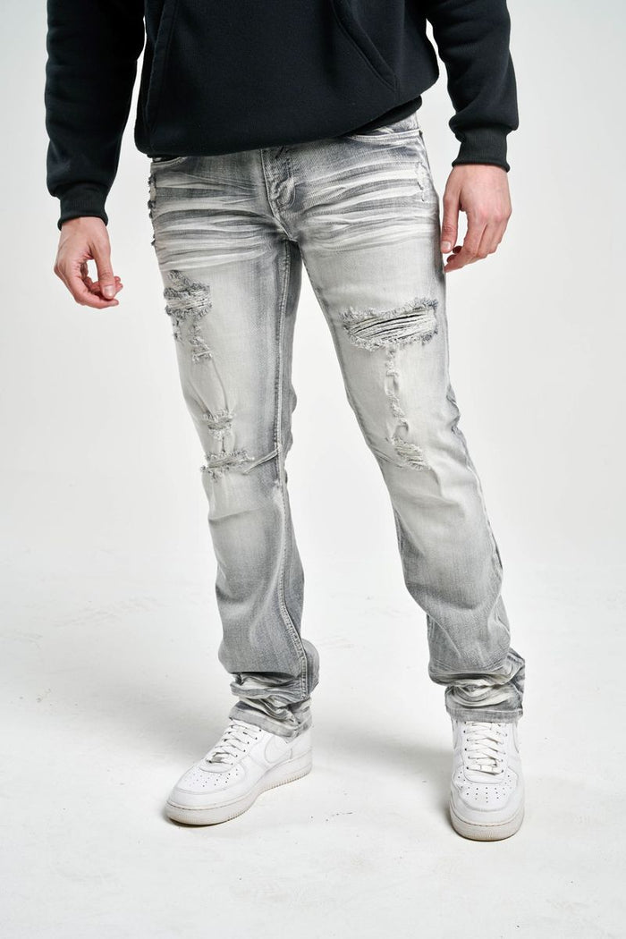 Gray Spark Slim Straight Stretch Denim jeans, product S4404, showing the fitted design and classic denim texture.