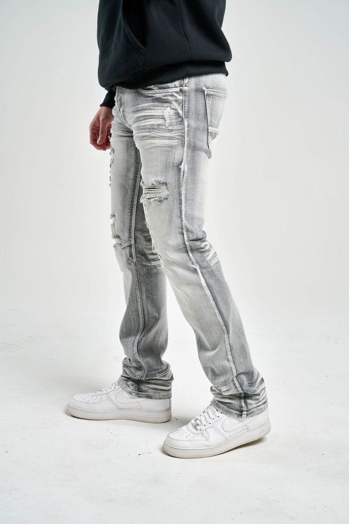 Spark Slim Straight Stretch Denim in gray, women’s fitted denim jeans with a sleek, straight-leg style from Spark.