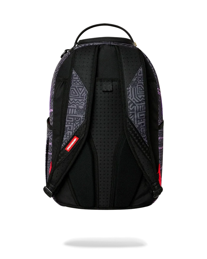 Sprayground Black Panther Official Collab backpack featuring bold black design and graphic detailing, perfect for accessories.