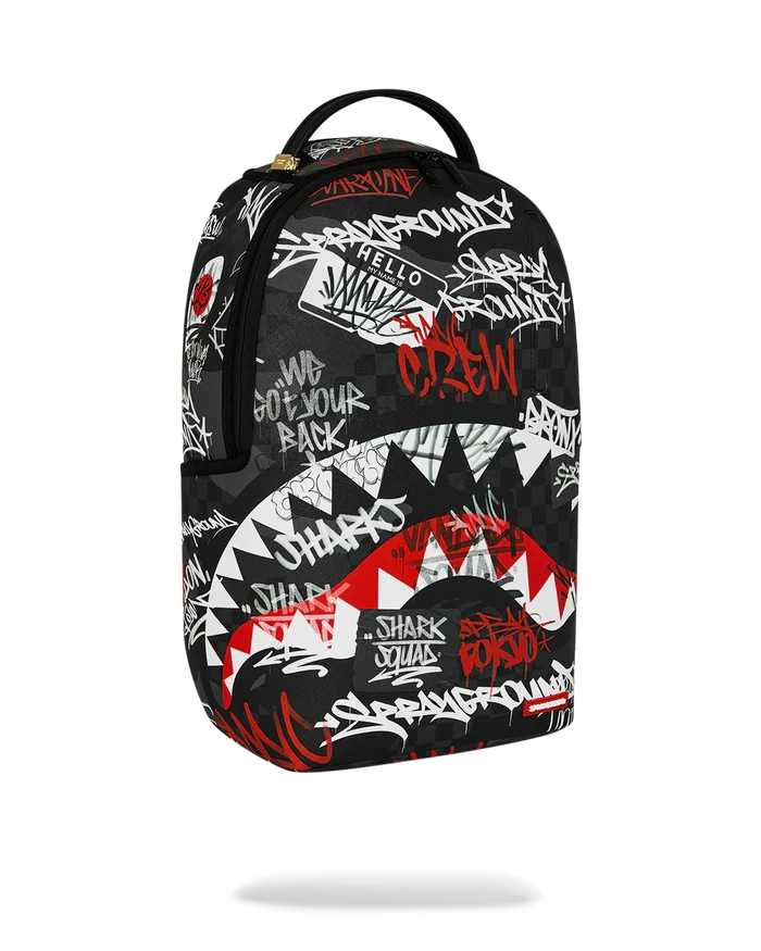 Sprayground Branded Bandit backpack featuring bold design, adjustable straps, and multiple compartments for accessories.