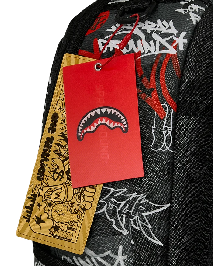 Sprayground Branded Bandit backpack featuring bold design, adjustable straps, and spacious main compartment for accessories.