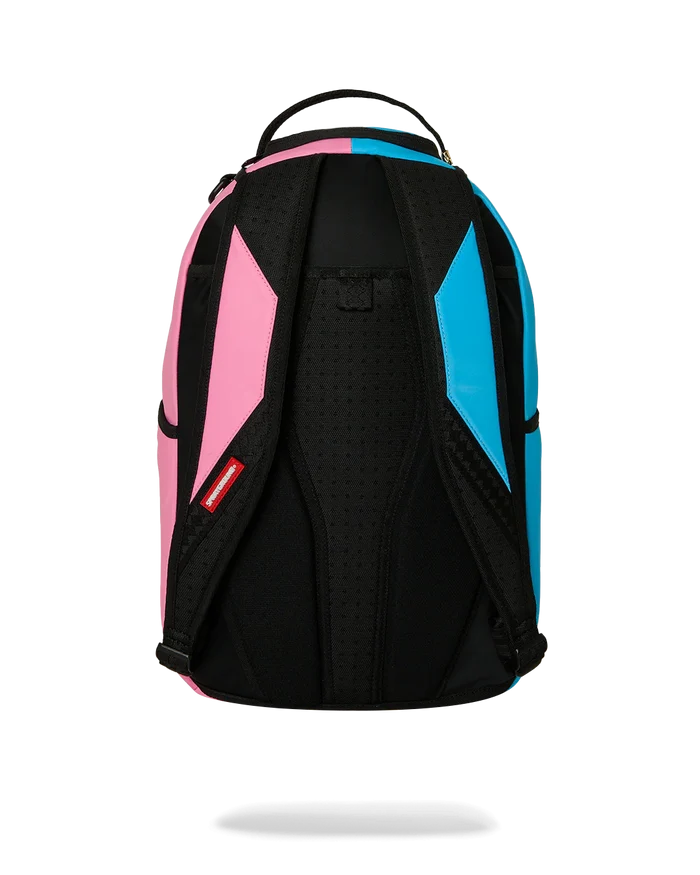 Sprayground Candy Clash Shark Central backpack featuring colorful cartoon shark design and adjustable straps.