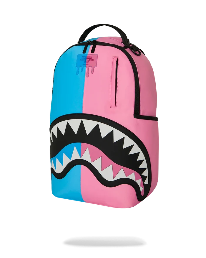 Sprayground Candy Clash Shark Central backpack with vibrant shark and candy design, durable accessories for everyday use.