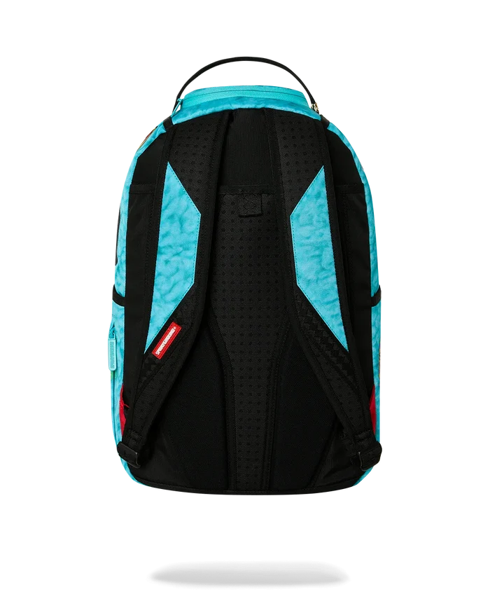 Sprayground Lucky Pack backpack in vibrant colors with bold graphic design, accessory bag with adjustable straps and multiple compartments.