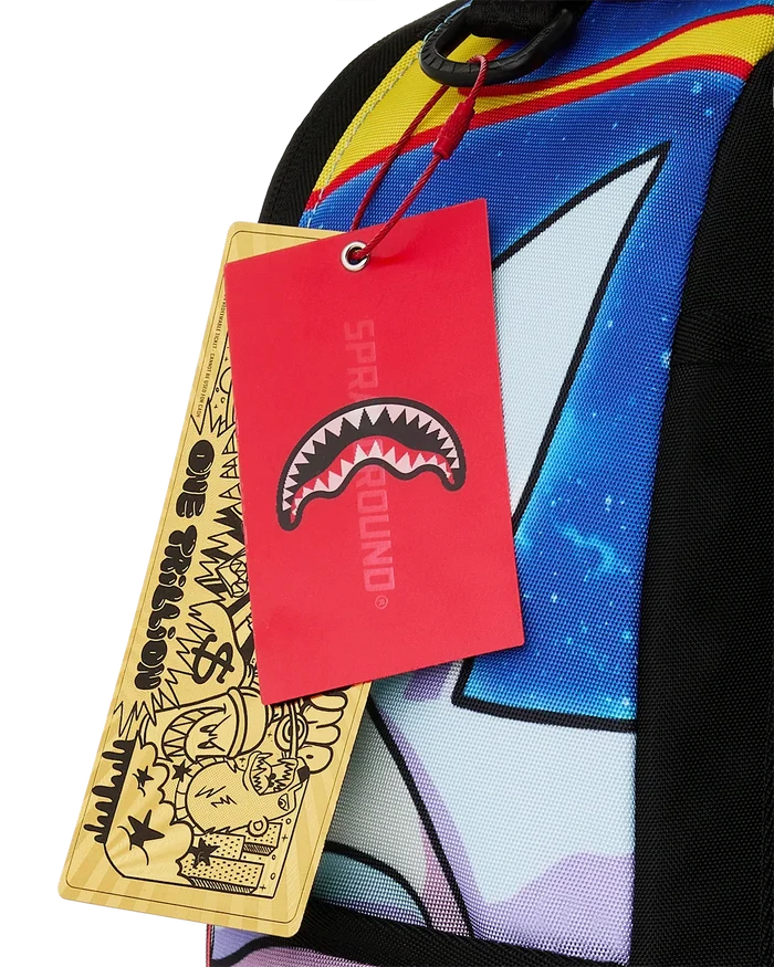SprayGround Rick and Morty Split Rick Head Guts backpack with colorful graphic design and adjustable straps.