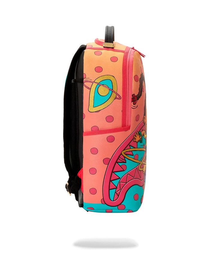 Sprayground Rugrats Susie Hula Hoops backpack featuring colorful cartoon character design and adjustable straps.
