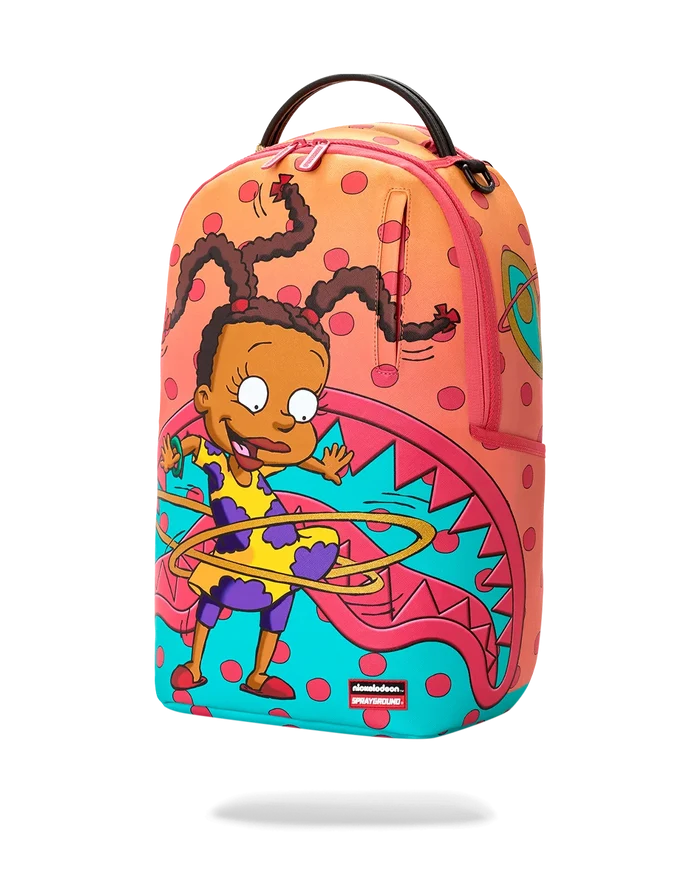 Sprayground Rugrats Susie Hula Hoops backpack featuring colorful cartoon character design and adjustable straps.