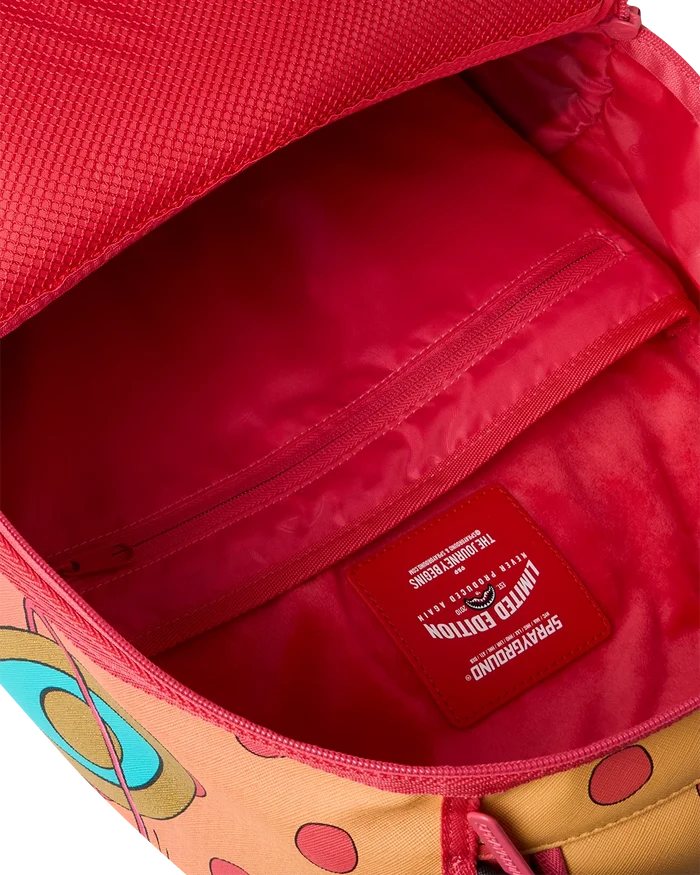 Sprayground Rugrats Susie Hula Hoops backpack featuring colorful cartoon character design and adjustable straps on a black background.