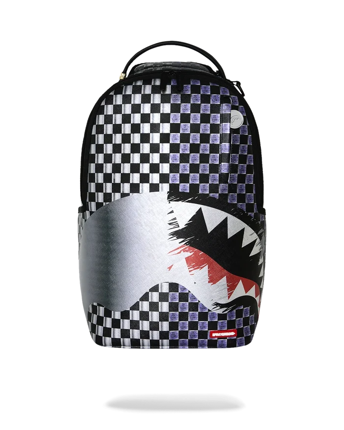 Sprayground Scratch Off Jackpot Shark backpack with bold shark graphic and colorful design, accessory for style and functionality.