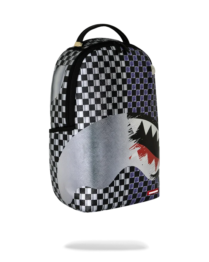 Sprayground Scratch Off Jackpot Shark backpack featuring bold shark graphic and colorful accessories, designed for stylish everyday use.