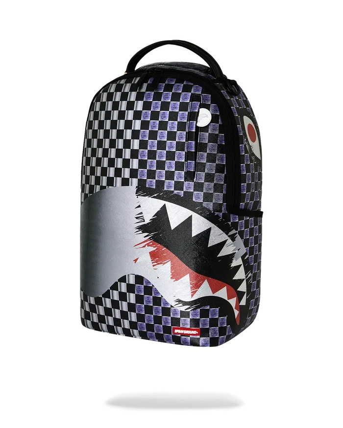 Sprayground Scratch Off Jackpot Shark backpack with bold shark graphic and adjustable straps, designed for stylish accessories.