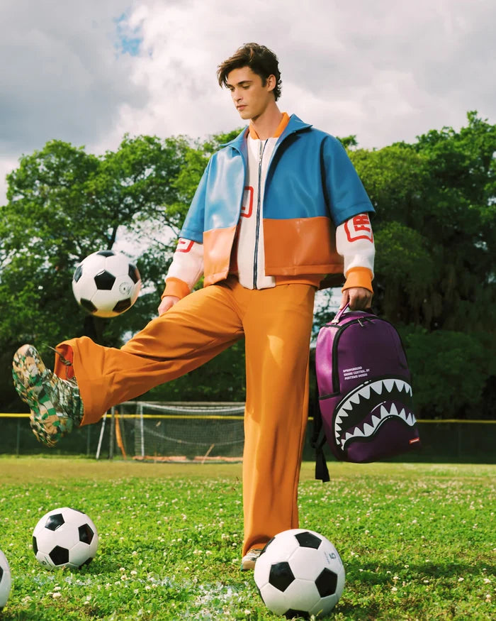 Sprayground Shark Central Bubble Shark purple backpack with bold shark graphic and adjustable straps, stylish accessories for everyday use.