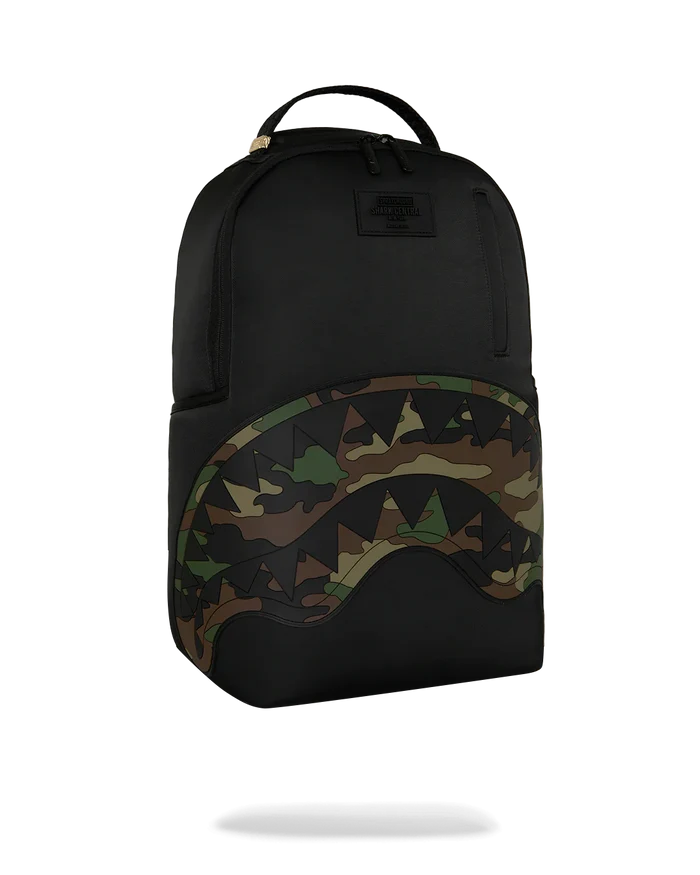 Sprayground Shark Central Ghost Mode backpack with bold shark graphic and adjustable straps, accessory for stylish everyday use.