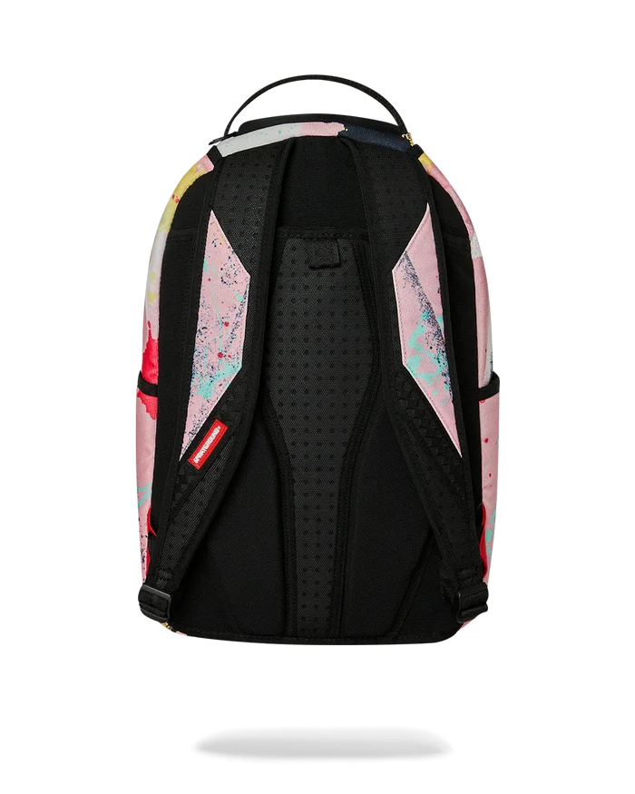 Sprayground Shark Central Stencil Lab backpack with shark graphic, black and gray design, showing front view and adjustable straps.