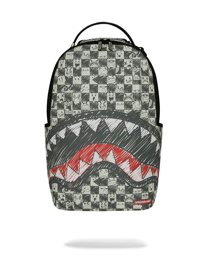 Sprayground Sharks in Paris Outlaws backpack featuring vibrant shark and Paris-themed graphics on durable accessories.