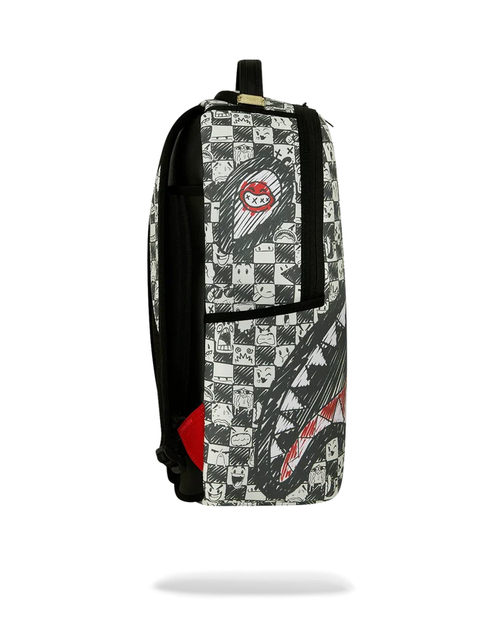 Sprayground Sharks in Paris Outlaws backpack featuring vibrant shark and Paris-themed artwork on durable accessories.