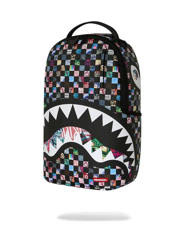 Sprayground Sharkverse Universe backpack featuring shark and cosmic design, durable accessories with adjustable straps and spacious compartments.