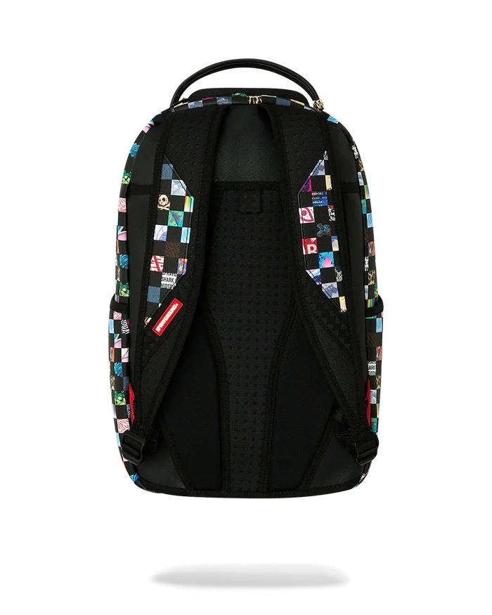 Sprayground Sharkverse Universe backpack featuring shark and cosmic design, durable accessories with vibrant colors and adjustable straps.