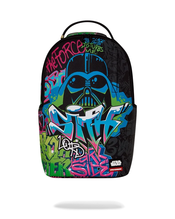 Sprayground Star Wars Vader Graff Stack backpack with bold graphic design, featuring Darth Vader artwork on a stylish accessory.