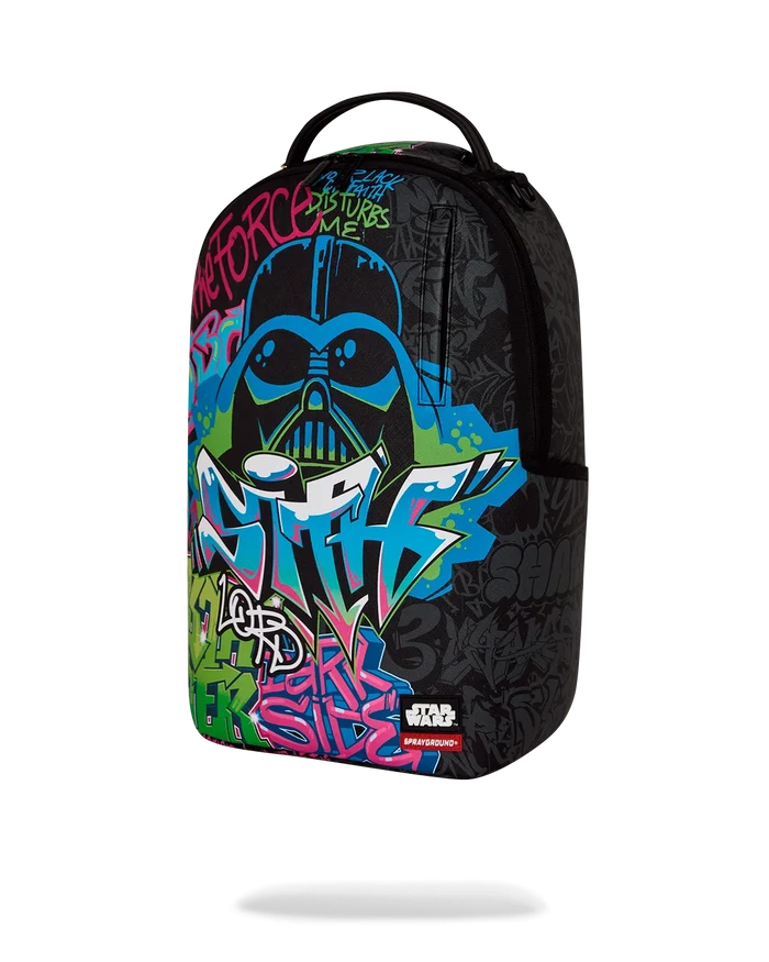 Sprayground Star Wars Vader Graff Stack backpack with bold graphic design and multiple compartments, durable accessories for everyday use.
