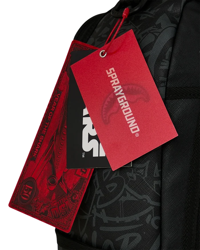 Sprayground Star Wars Vader Graff Stack backpack with bold graphic design and multiple compartments, accessories for fans of Star Wars.