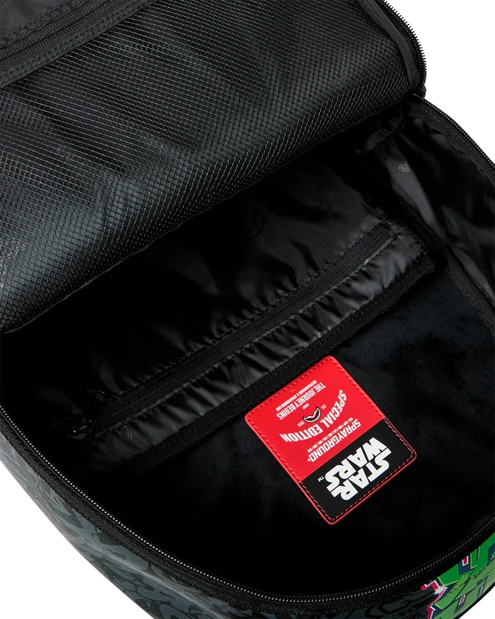Sprayground Star Wars Vader Graff Stack backpack featuring a bold Darth Vader design and graffiti-style artwork.