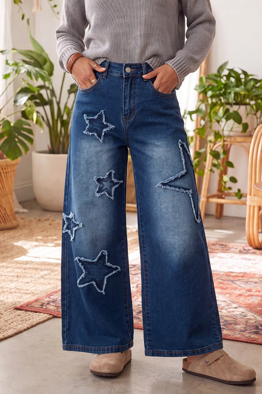 Star Decorated Wide Leg Jeans – Ashleigh Blue