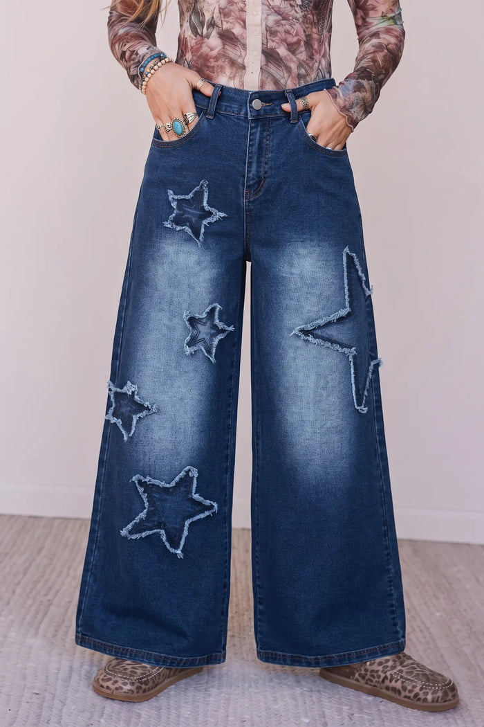 Star Decorated Wide Leg Jeans – Ashleigh Blue