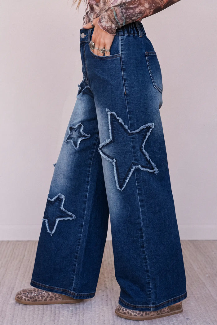 Star Decorated Wide Leg Jeans – Ashleigh Blue