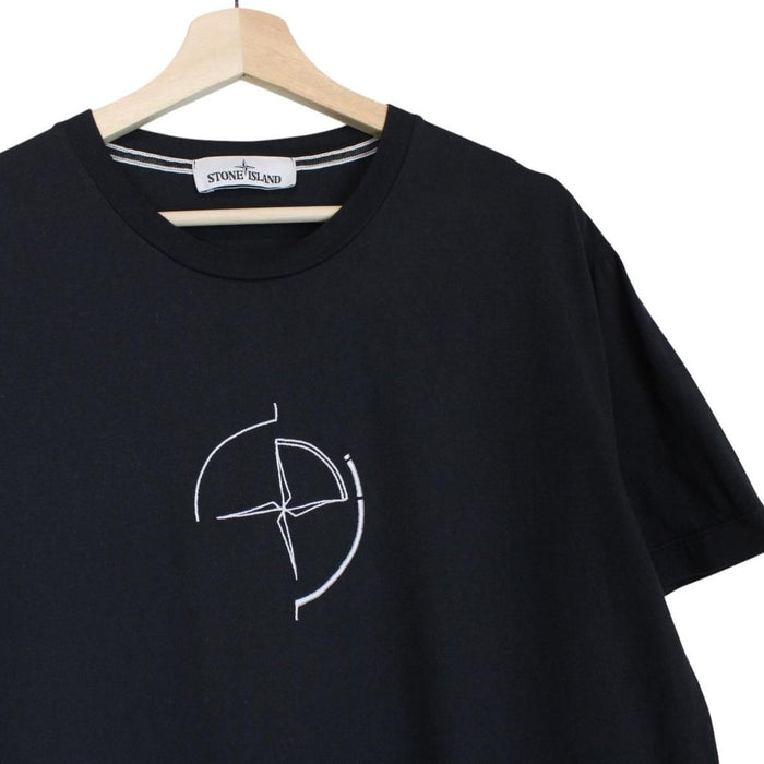 Stone Island navy blue short sleeve t-shirt with compass logo on chest pocket.
