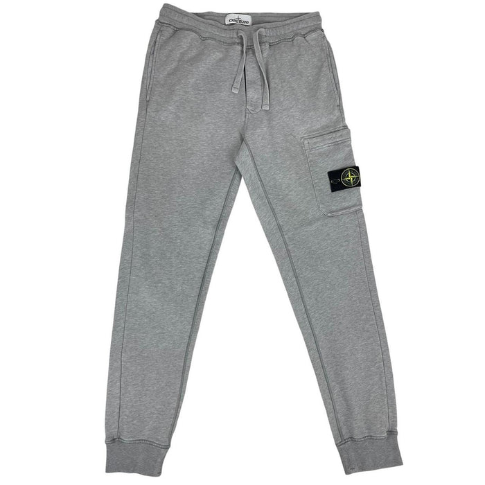 Stone Island grey joggers with logo patch and cotton material, size small.