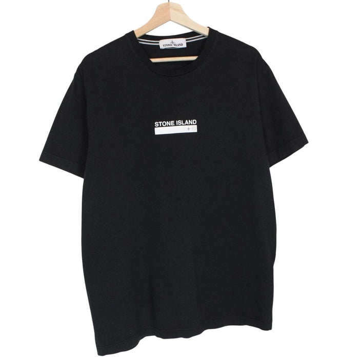 Stone Island black short sleeve cotton t-shirt with logo print and pocket detail.
