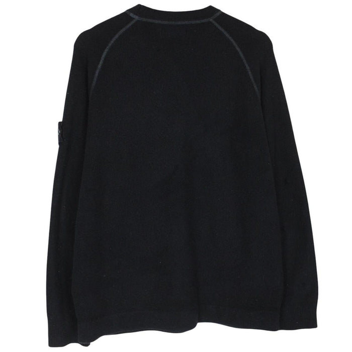 Stone Island black knit jumper with logo badge and cotton/nylon blend material.