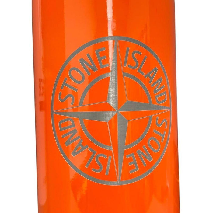 Stone Island orange stainless steel heat reactive flask with logo and original box.