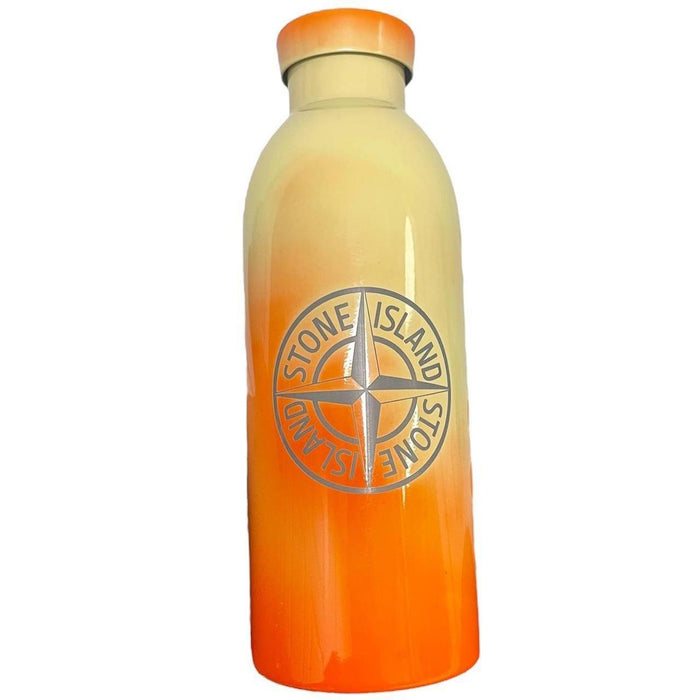Stone Island orange stainless steel heat reactive flask with logo and original box.