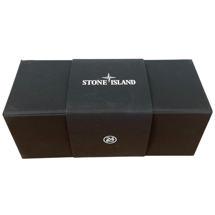 Stone Island orange stainless steel heat reactive flask with logo and original box.