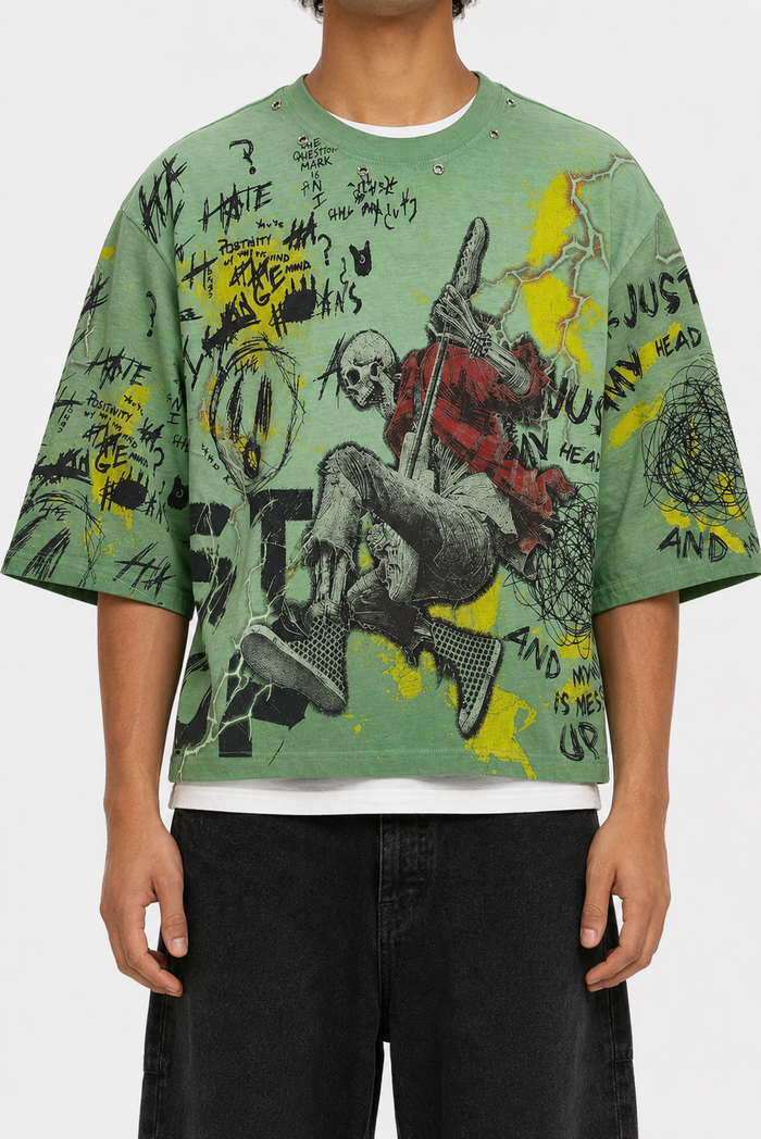 STORM88 KORA Washed 3/4 Sleeve Crop Top Tee - S/N Jersey In Light Green ST8-013