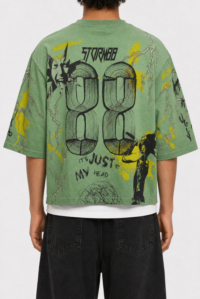 STORM88 KORA Washed 3/4 Sleeve Crop Top Tee - S/N Jersey In Light Green ST8-013
