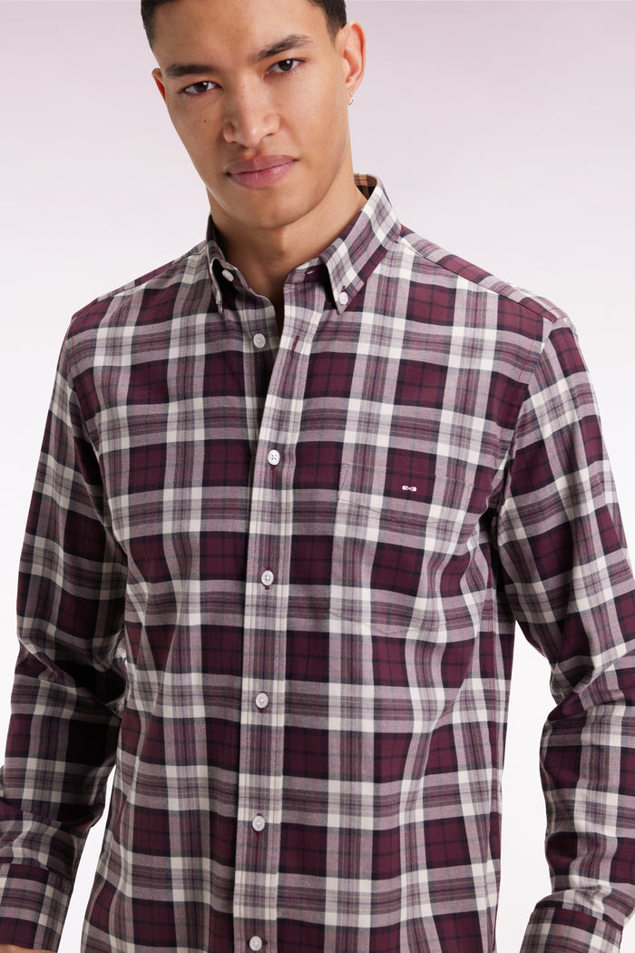 Straight-Cut Check Shirt in Burgundy