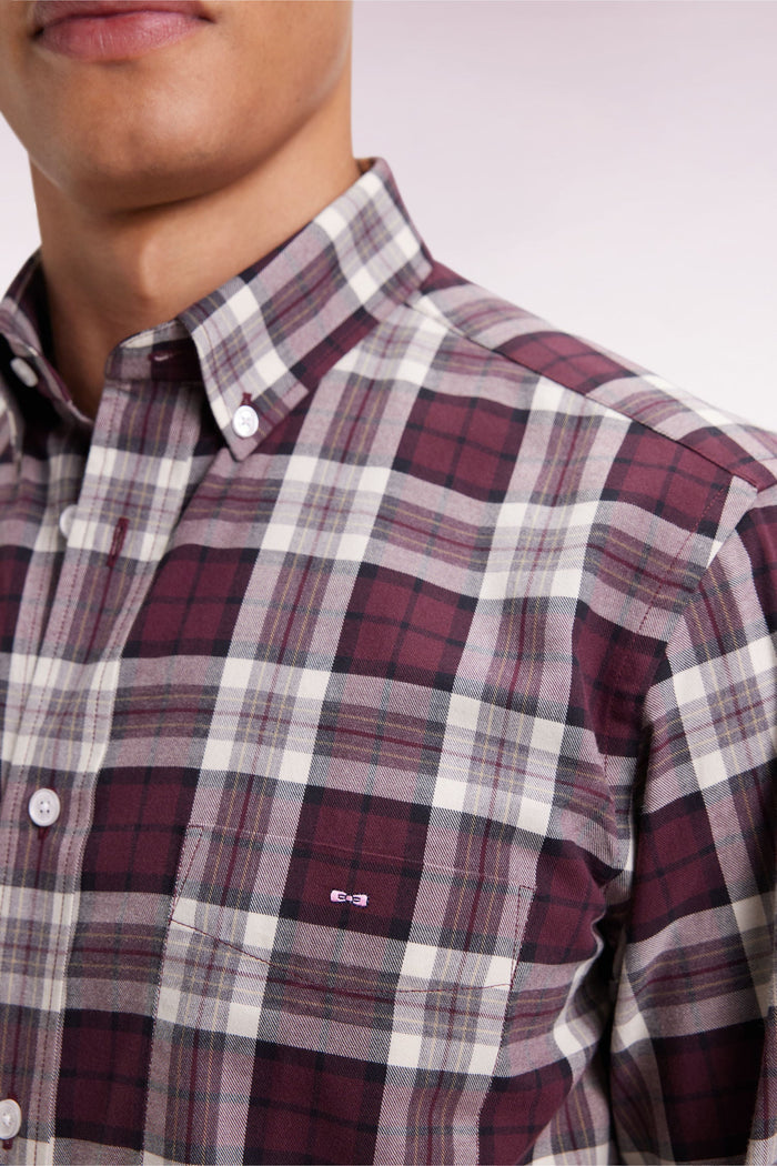 Straight-Cut Check Shirt in Burgundy