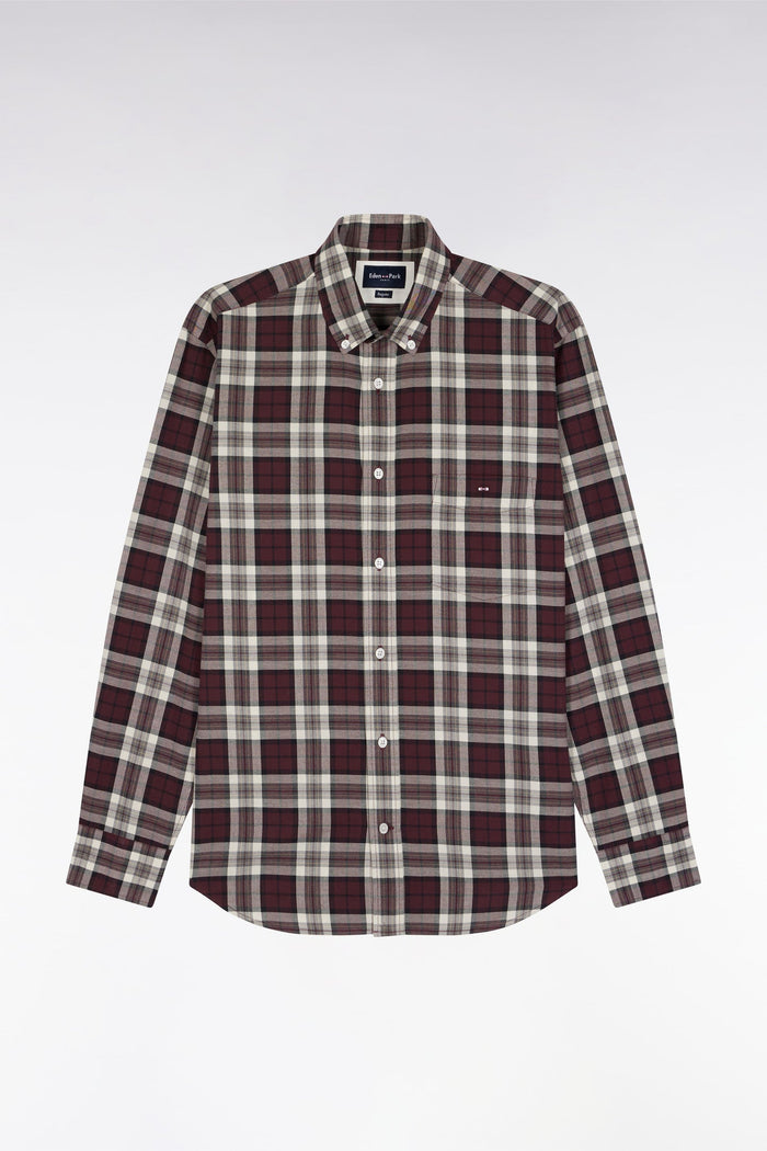 Straight-Cut Check Shirt in Burgundy