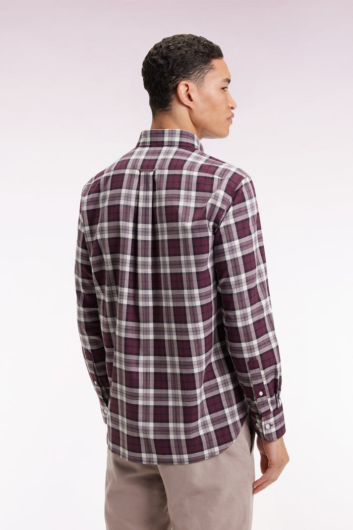 Straight-Cut Check Shirt in Burgundy