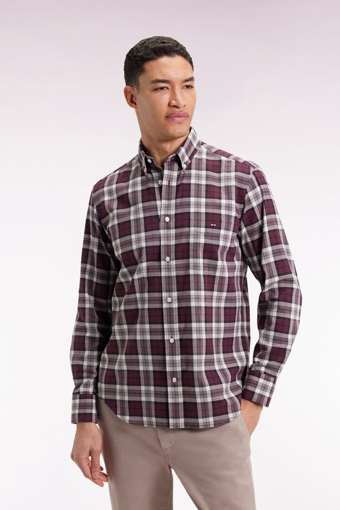 Straight-Cut Check Shirt in Burgundy
