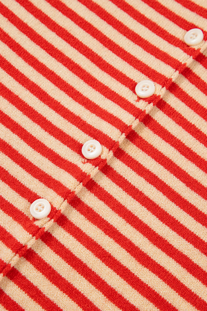 Striped Button Collar Long Sleeve Knit Cardigan – Red Stripe