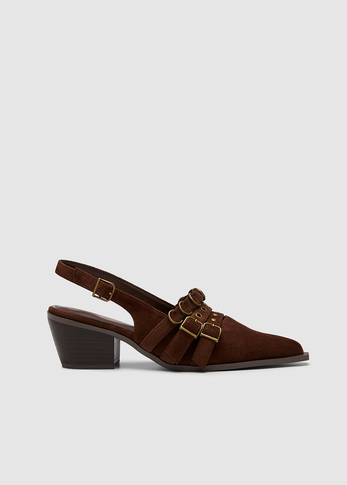 SUEDE BUCKLES SLINGBACK HEELS