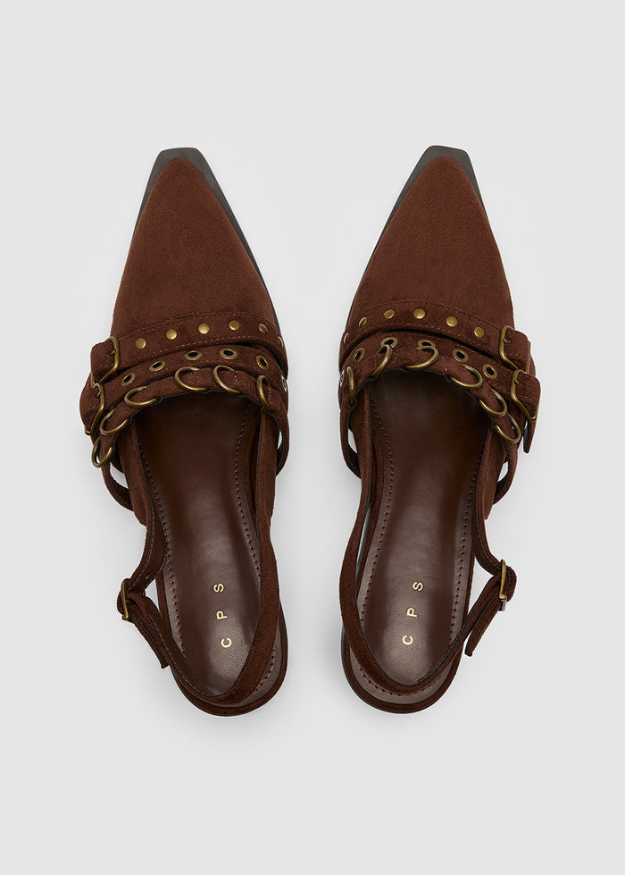 SUEDE BUCKLES SLINGBACK HEELS