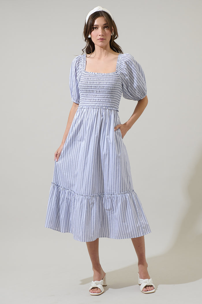 Suri Striped Viray Smocked Midi Dress
